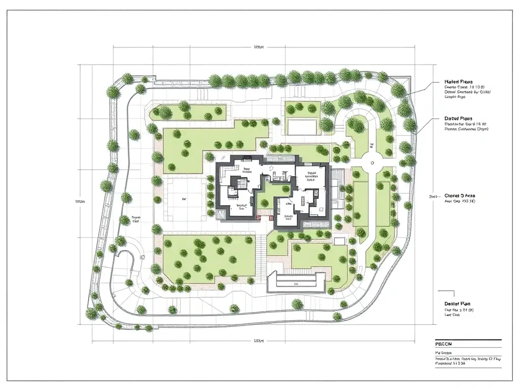 A detailed architectural plan of a residential plot in Derekoop Yaşam Vadisi, showcasing the building footprint, garden area, and proximity to communal green spaces.